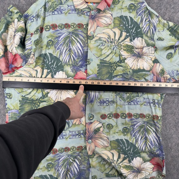 Jams World Shirt Vintage Mens 2XL Green Tropical Hawaiian Floral Button Front - Picture 7 of 14